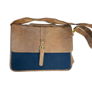 Mens Asos Smart Briefcase Messenger Bag Document Folder - Brown & Navy
